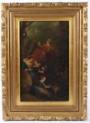 CONTINENTAL SCHOOL (19TH CENTURY) Woodland scene of lovers and companions by a swing oil on canvas