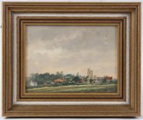 EDWARD STAMP (b.1939) 'View of Hardwick Bucks' oil on board signed inscribed and further signed