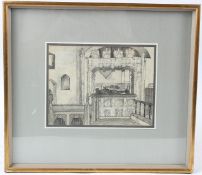 VALERIE THORNTON 'Tomb (church Unknown)' pencil drawing heightened with white signed label verso