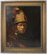 R GOTTSCHALK AFTER REMBRANDT Man with the Golden Helmet oil on board signed 58 x 48cm