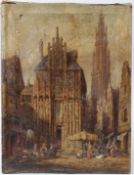 HENRY SCHAFER (1833-1916) 'Antwerp Belguim' oil on canvas (a/f) signed unframed 39 x 30cm