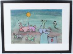 Desmond MORRIS (b.1928) 'Mooncalf' mixed media on paper signed initial '22 29 x 41cm