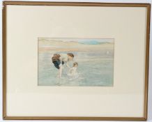 WILLIAM HENRY BARTLETT (1809-1854) Woman and child bathing on a beach watercolour signed 15 x 24cm