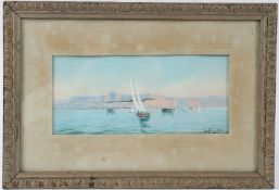 GALEA View of Valletta, Malta watercolour, signed 10.5 x 24cm
