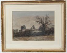 ROBERT READ (20TH CENTURY) View of a church across fields watercolour, signed and dated 1980 23.5