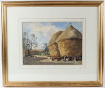 JOHN ATKINSON (1863-1924) Farmyard with haystacks and chickens watercolour signed 27 x 37cm