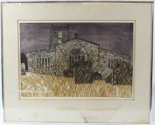 DOROTHEA M PATTERSON (20TH CENTURY) ''Grinton Church' coloured etching, 3/50 artists label verso, 32