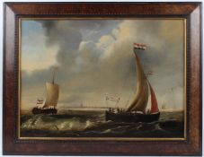 CONTINENTAL SCHOOL (19TH CENTURY) Dutch ships off a coastline oil on panel 42 x 59cm