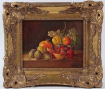 ANTHONY BARRS Still life of fruit oil on canvas signed inscribed verso 19 x 24cm
