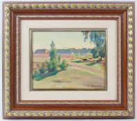 VIKTOR TEMPLIN (1920-1994) Landscape with figure in the the shade of a tree oil on board 20 x 25cm