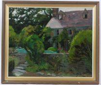 MAURICE COCKRILL (1936-2013) 'Garregfelen, from the garden' oil on board signed and dated 1983
