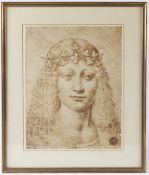 AFTER LEONARDO DA VINCI Head of a girl sepia print, 37 x 30cm
