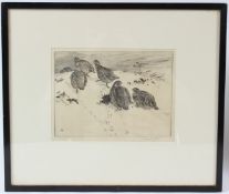 WINIFRED AUSTIN 'Little Brown Birds' etching signed in pencil Arthur Greatorex label verso plate