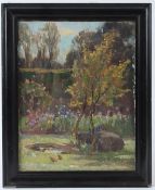 CIRCLE OF W S McGEORGE Corner of a garden oil on canvas board extensively inscribed verso 25.5 x