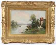 MAURICE LÉVIS (1860-1940) Riverbank scene oil on canvas signed 23 x 34cm