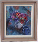 J BENNETT Still life with mixed flowers oil on board signed 40 x 34.5cm