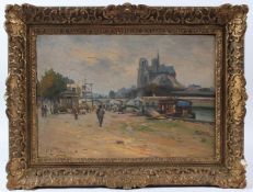LOUIS BATTIN View of Notre Dame Paris from the banks of the River Seine oil on canvas signed 31 x