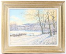 MERVYN GOODE 'Morning shadow on the snow Hawkley Hurst' oil on canvas signed 29.5 cm x 39.5cm