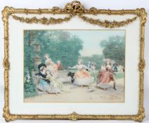 AN EARLY 20TH CENTURY GILDED PICTURE FRAME decorated with ribbons and garlands of flowers inset with