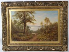 H EAST (19TH CENTURY) 'Loch Katrine' Shepherd leading sheep on a path oil on canvas signed 49.5 x