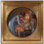 DELPHIN ENJOLRAS (1857-1945) Lady at a dressing table pastels signed circular mount diameter 44cm