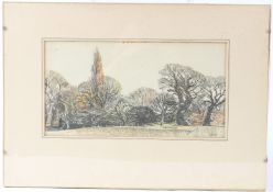 SURIE Line of trees pencil and crayon, signed 14.5 x 27.5cm