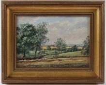 EDWARD STAMP (b.1939) 'August Fields Stewkley Buckinghamshire' oil on board signed and dated 1996