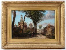 LENNARD LEWIS (1826-1913) 'Monfort-sur-Meu. Ille et Vilaine' View of the town with figures on a