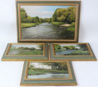 PAUL GUNN (b.1934) Set of three river views with a fisherman 'South Esk The Boat Pool' 'South Esk