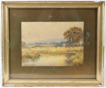 PARKER HAGERTY (1859-1934) Landscape with figures on a riverbank watercolour, signed 24.5 x 34cm