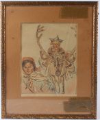 LATE 19TH / EARLY 20TH CENTURY Sami woman and children with reindeer, etching with colours, signed