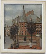 CIRCLE OF ARTHUR DELANEY Street scene oil on canvas board 30 x 26cm