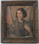 EARLY 20TH CENTURY SCHOOL Portrait of a woman oil on canvas signed indistinctly 49 x 41cm