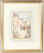 FREDERICK GOODALL (1822-1904) View of buildings with figures on steps possibly Venice watercolour