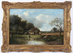 JOSEPH THORS (1835-1920) Landscape with cottage oil on canvas signed 39 x 60cm