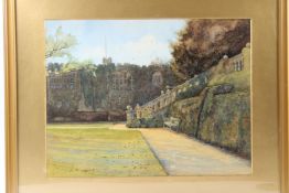 ENGLISH SCHOOL (LATE 19TH EARLY 20TH CENTURY) View of a stately home with lawn and steps