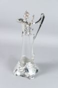 A LARGE SILVER PLATED WMF CLARET JUG. 36cms high