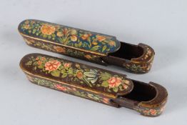 A SMALL PAIR OF KASHMIR BOXES AND COVERS. 13cmns high