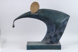 A LARGE MODERN ABSTRACT BRONZE. 28ins high x 32ins long
