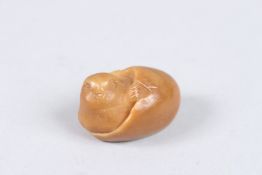A SMALL CARVED BONE EGG AND CHICK. 1.5ins