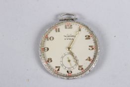 A GOOD TAVANNES CYMA PLATINUM AND DIAMOND POCKET WATCH