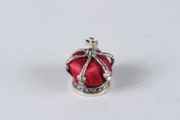A FABERGE SILVER CROWN PINCUSHION
