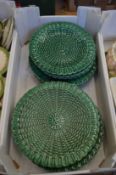 Quantity of basket weave pattern plates and low tazzas.