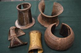 Five African metal neck and arm pieces.