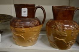 Two salt glazed harvest jugs.