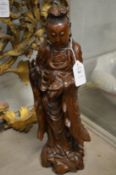 Chinese carved hardwood figure of Guan Yin.