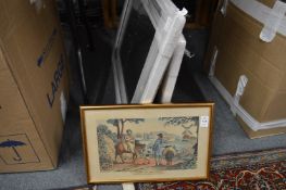 A colour print and two modern prints.