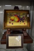 A Royal Worcester gilt framed rectangular porcelain plaque painted with fruit by P Platt complete