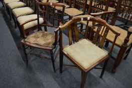 A mahogany spindle back occasional chair and an Edwardian corner armchair.