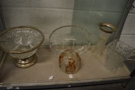 Cut glass pedestal bowls with plated mounts, similar vase and other items.